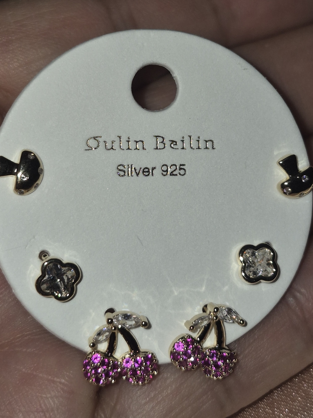 Silver 925 Pink Cherry Stud Earring Set
